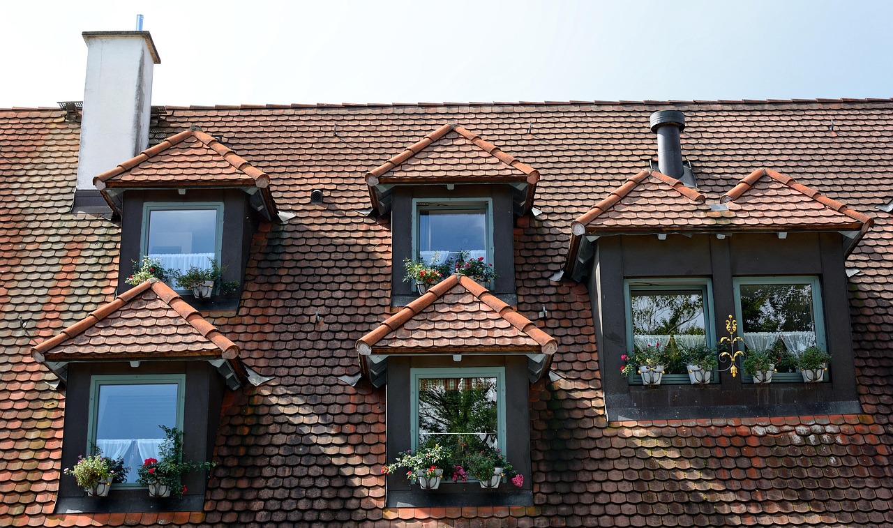 Een dakkapel op het hellende dak van een woonhuis met witte kozijnen